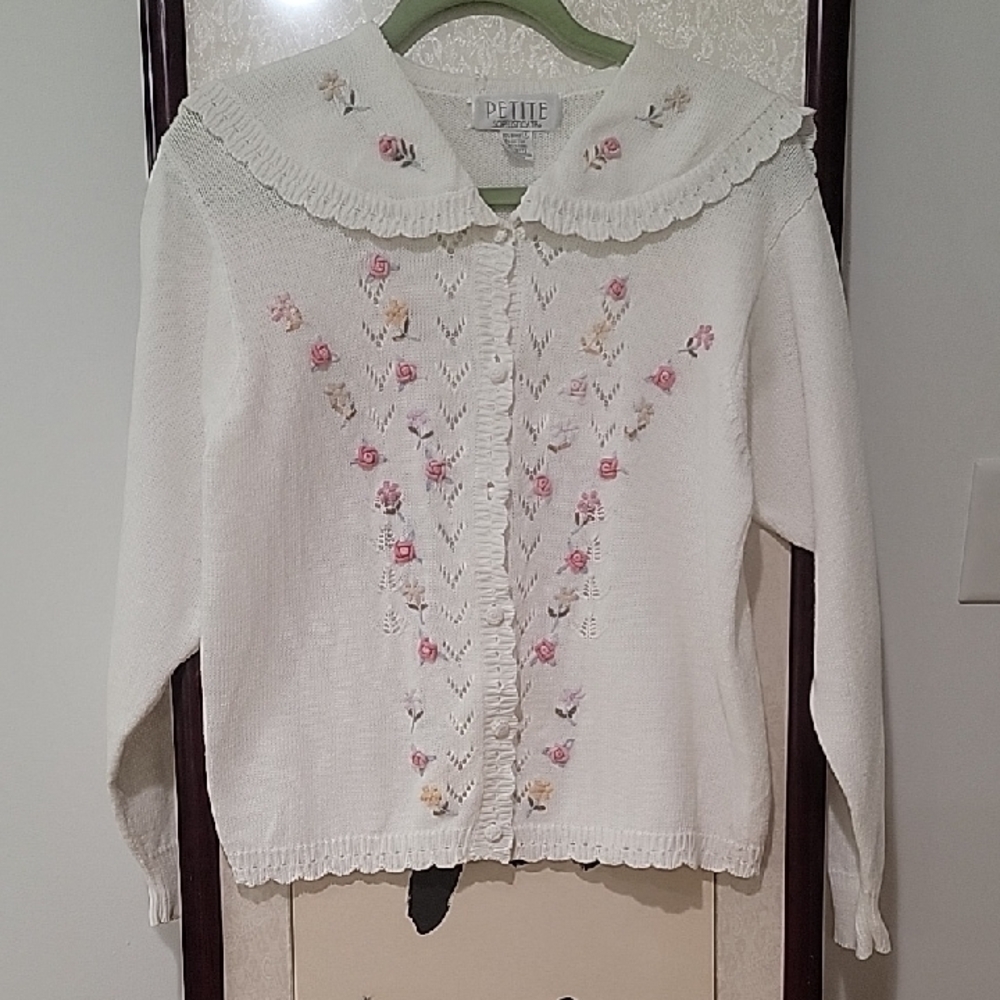 Petite Sophisticate Cream Floral Cardigan